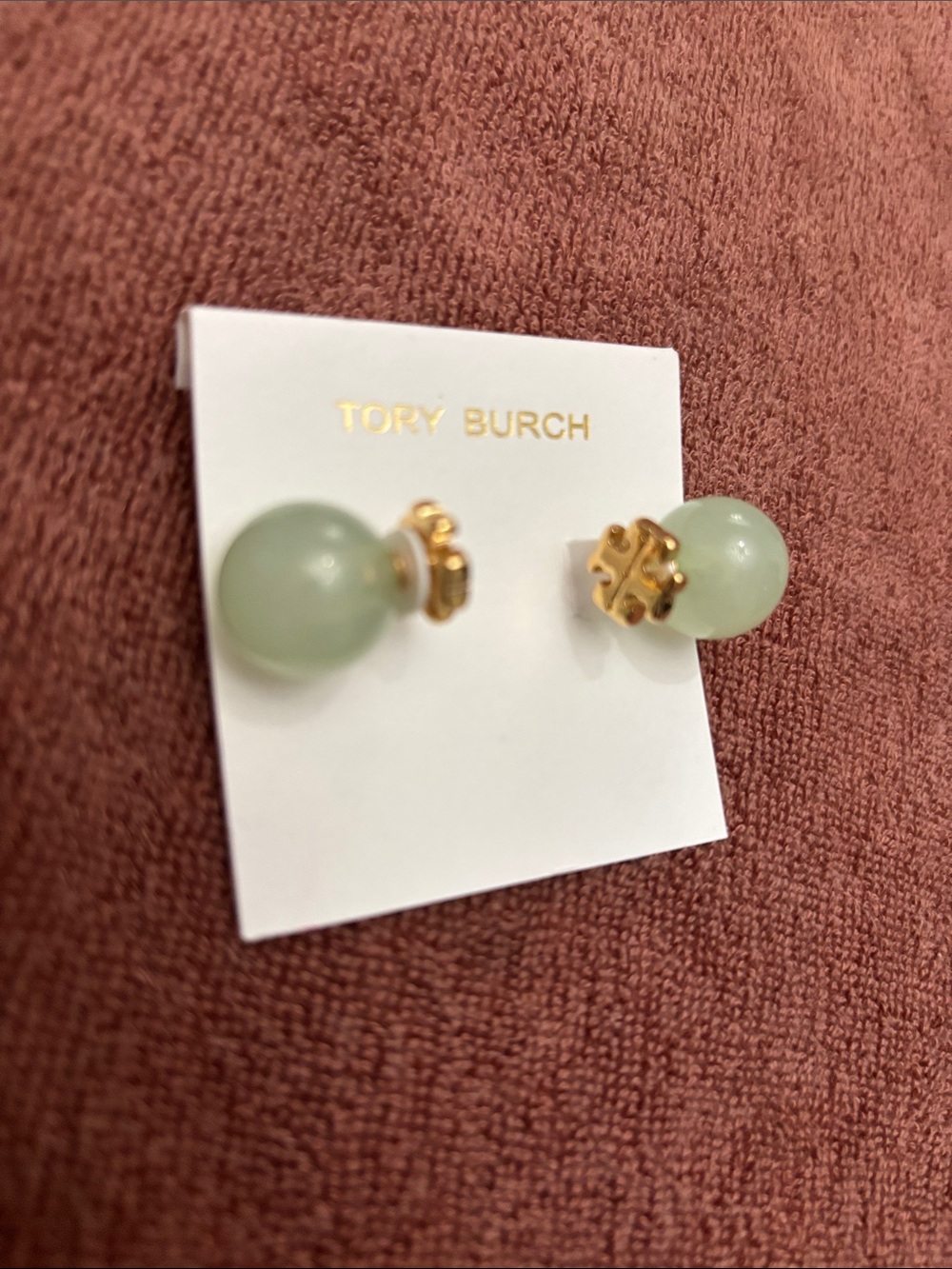 Tory Burch Gold and Sage Double-Faced Stud Earrings